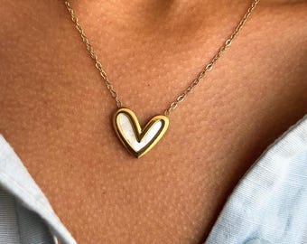 Shell Heart Pendant Necklace By Feel Amara • Dainty Gold Pendant • Minimalist Modern Necklace • Everyday Jewelry • Gift For Her