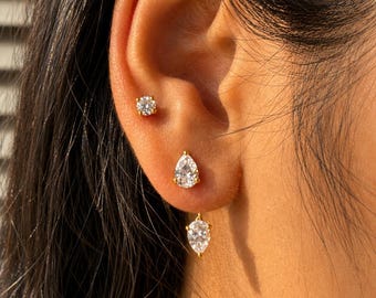 Double Sided Teardrop Stud Earrings By Feel Amara • Waterproof Hypoallergenic • Everyday Studs • Gift For He