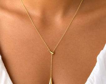 18K Gold Fluid Knot Necklace By Feel Amara • Teardrop Y Drop Pendant • Elegant Gold Chain Necklace • Dainty Jewelry • Gift For Her