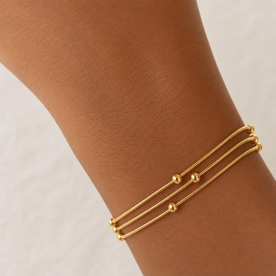 Double Strand Gold Bracelett By Feel Amara • 18K Gold Plated Bracelet • Dainty Everyday Bracelet • Minimalist Gold Jewelry • Gift For Her