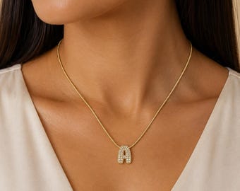 Crystal Initial Necklace By Feel Amara • Gold Pavé Letter Pendant • Personalized Initial Necklace • Custom Name Gift