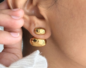 18K Gold Double Dome Earrings By Feel Amara • Chunky Statement Studs • Modern Sculptural Jewelry • Everyday Earrings • Gold Gift For Her