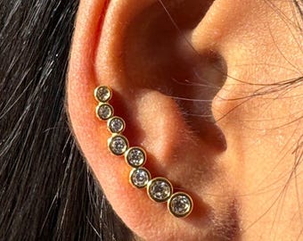 Gold Ear Climber Earrings By Feel Amara • CZ Climber Studs • Dainty Minimalist Earrings • Cartilage Earrings • Gold Gift For Her