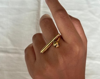 Bar Statement Ring By Feel Amara • Adjustable Minimalist Bar Ring • Modern Open Ring • Bold Gold Ring • Trendy Jewelry • Gift For Her