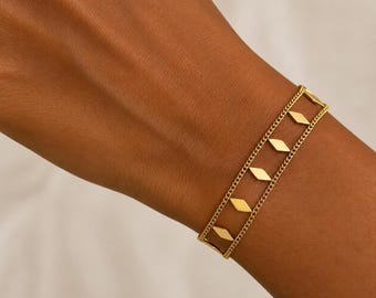 18K Gold Rhombus Chain Bracelet By Feel Amara • Waterproof Minimalist Bracelet • Dainty Gold Bracelet • Everyday Jewelry • Gift For Her