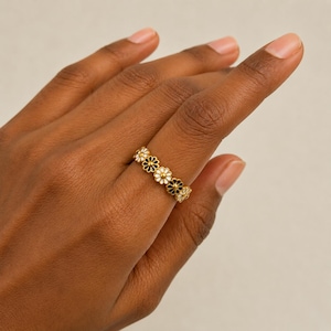 Daisy Enamel Ring By Feel Amara • Waterproof Gold Plated • Everyday Ring • Birthday Gift For Her