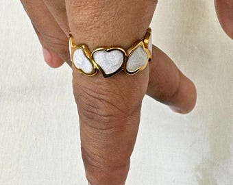Triple Heart Gold Ring By Feel Amara • Minimalist White Heart Ring • 18K Gold Plated Waterproof Ring • Romantic Jewelry • Gift For Her