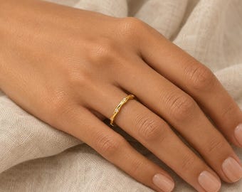 Organic Crystal Band By Feel Amara • Gold Wavy Stacking Ring • Nature Inspired Crystal Ring • Dainty Everyday Band