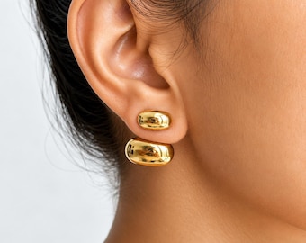 18K Gold Double Dome Earrings By Feel Amara • Chunky Statement Studs • Modern Sculptural Jewelry • Everyday Earrings • Gold Gift For Her