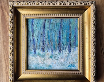 Winter Forest – Original Oil Painting – Framed Mini Snow Landscape Wall Art