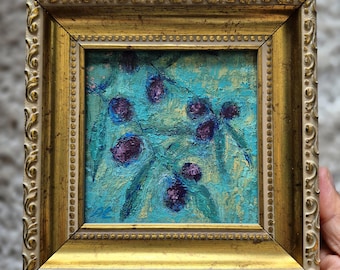 Original Olive tree Oil Painting Framed in Antique Style Gold Frame – Small Impasto Artwork, Mediterranean Wall Decor