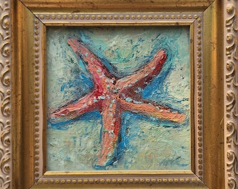Starfish / Sea Star – Framed Mini Art on Board – Original Oil Painting, Hand-Painted Coastal Decor