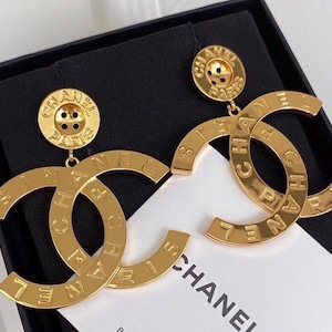 Vintage Chanel Gold Tone CC Statement Earrings – Bold Oversized Drop Design