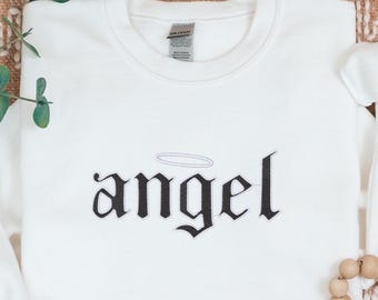 Embroidered Angel Sweatshirt for Women, Angel Crewneck, Angel on Earth Sweater, Wings Sweatshirt, Angel Wings Sweater, Women's Fashion