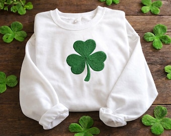 Lucky Clover Sweatshirt: Embroidered Shamrock, Irish Green