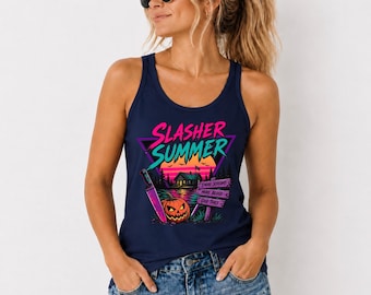 Slasher Summer Tank Top, Retro Horror Camp Graphic Tank, Spooky Summer Vacation Shirt, Halloween Slasher Movie Inspired Top, Horror Fan Gift