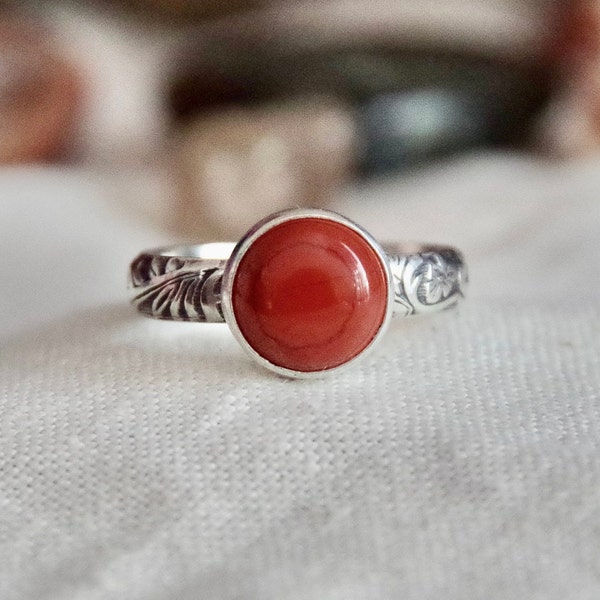 Red Jasper - Handmade Sterling Silver Red Jasper Ring - Size 9.75 - 10