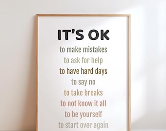 It’s OK to not Be OK Poster, School Counselor Sign Classroom Calm Down Corner Poster, Educational Posters, Therapy posters Affirmation Gifts