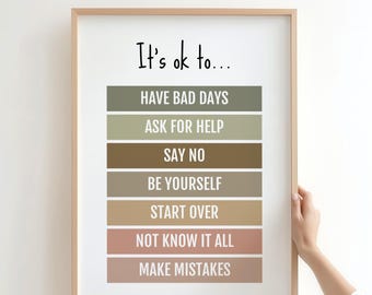It’s OK to Not Be OK Poster, Mental Health Wall Art, School Counselor Decor Calm Corner Print Psychology Office Be Yourself Classroom Poster