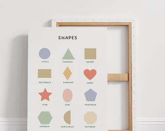 Shapes Print, Geometric Shapes, Educational Poster, Nursery Wall Art, Montessori, Homeschool Teacher Classroom Print, Kindergarten Poster