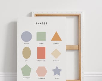 Shapes Educational Poster, Nursery Wall Art, Montessori Nursery Print, Geometric Shapes Printable, Montessori Educational Wall Art