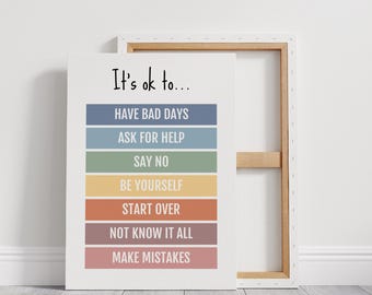 It’s OK to Not Be OK Poster, Mental Health Wall Art, School Counselor Decor Calm Corner Print Psychology Office Be Yourself Classroom Poster