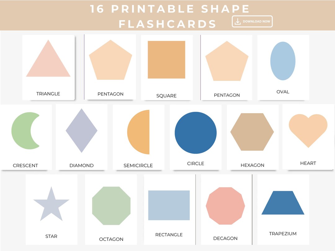 16 Shapes Flash Cards Printable Kids Shape Recognition Cards Children's ...