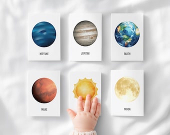 15 Solar System Flash Cards, Planets Learning For Kids, Preschool Space Flash Cards, Science Flashcards for Kindergarten & Home Schooling