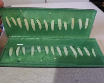 Custom green alligator tooth knife scales