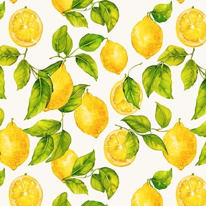 Akvarell citrontryck bomullstyg, mjukt plyschmaterial, per halv meter