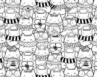 Kawaii Winter Katzen Stoff, 100% Baumwolle Quilt Stoff, süße Katzen Print lose Lagerware, Süßer Hund Muster zum Nähen, Basteln, Kleidung