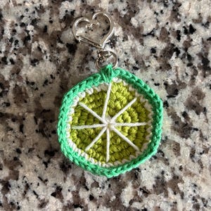 Handmade Crochet Lime Slice Keychain