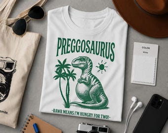 Preggosaurus Rawr bedeutet „Ich habe Hunger auf zwei“ – Lustiges Schwangerschaftsmotiv – Unisex-T-Shirt, Sweatshirt, Hoodie