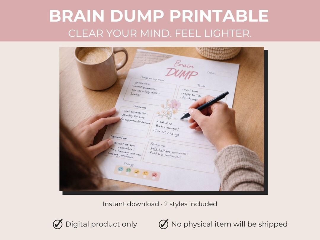 Brain Dump Printable (2 Styles) | Mental Reset Planner Page |instant ...