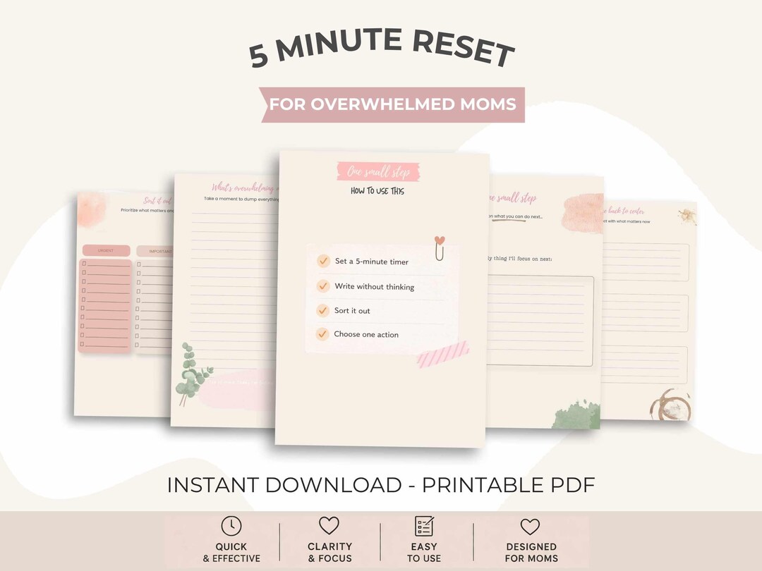 5 Minute Reset Printable for Overwhelmed Moms, Brain Dump Worksheet ...