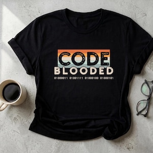 Code Blooded Shirt, Programmer Gift, Funny Software Developer Tshirt, Vintage Retro Coding Tee, Binary Code Shirt, Computer Science Student