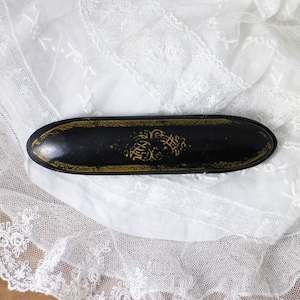 Antique Victorian Glasses Case  Papier Mache Case with Gild Design and Purple Velvet Lining