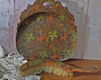 Juego de recogedor de migas de papel maché victoriano: diseño floral otoñal - Papel maché