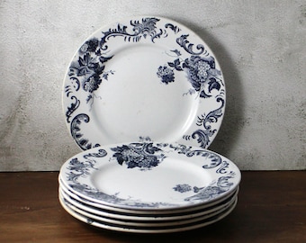 Set di 6 piatti vintage francesi in pietra di ferro: St Amand Hamage Nord, Boule de Neige