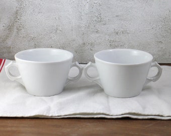 Vintage Broth Cups With 2 Handles - Antique White Ironstone cups - Double handled cup - Consomme Cups - Soup cups - Set of 2 cups