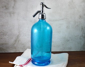 Blue Soda Syphon - Antique British Soda Syphon - The Victoria Wine Company London -