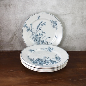Set of 6 Vintage French plates 6 ironstone plates Blue transferware - Antique French Plates Alaville de St Denis nouveautés Paris