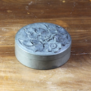 Vintage French Pewter Jewelry Box: Art Nouveau Floral Trinket Box