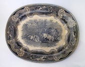 Antique Ironstone Platter- XIX century - Antique from Spain - Hunting Scene