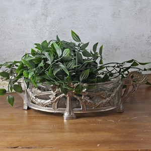 Vintage French Jardiniere - Antique Art Nouveau Glass and Silver Metal Centerpiece Bowl – Ornate Floral Design