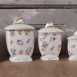 Vintage French Set of 5 Porcelain Storage Canisters - Spice Containers - kitchen canisters - Spice jars