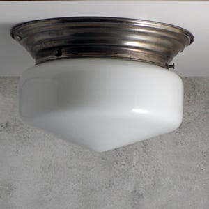 Vintage White Glass Ceiling Lamp Vintage Ceiling Light - Art Deco – Milk Glass Shade & Metal Base