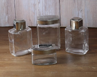 Tarros de cristal franceses vintage con tapas plateadas (juego de 4)