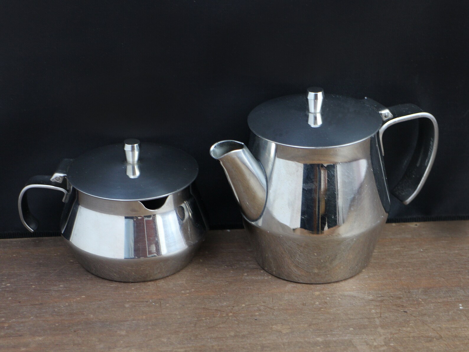 Retro Vintage Stainless Steel Tea Serving Set Teapot and Sugar Bowl