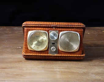 Despertador vintage con funda de cuero - Radio de mediados de siglo (no funciona)